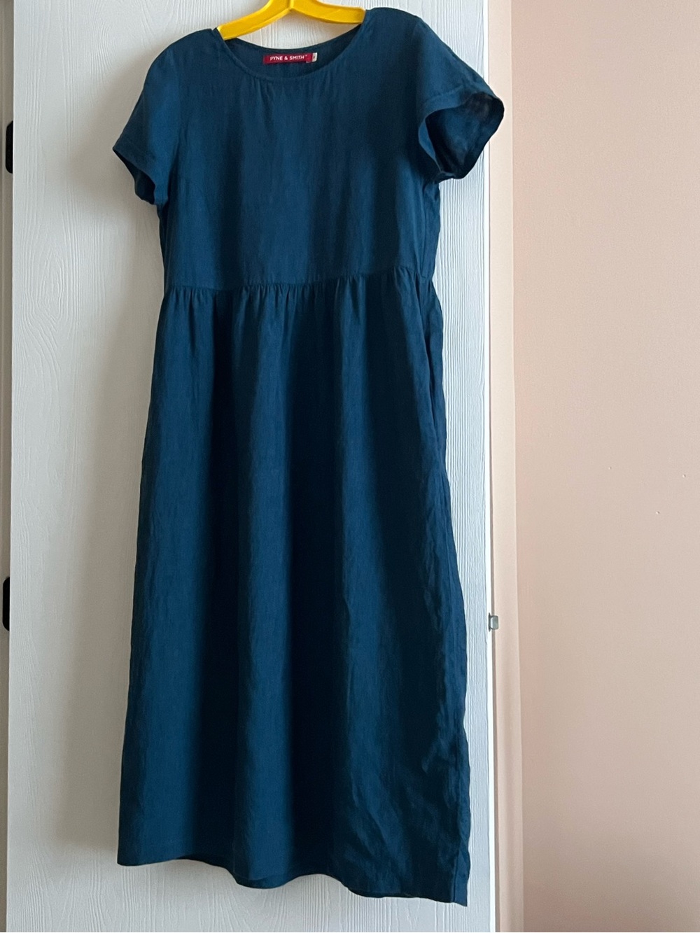 Pyne & Smith Women's Dark Peacock Linen Tea Dress - Casual Short Sleeve M
